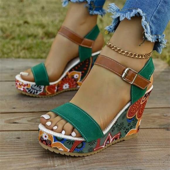 Wedge Heel Platform Sandals Toe Ankle Strap Buckle Closure Comfortable Shoes